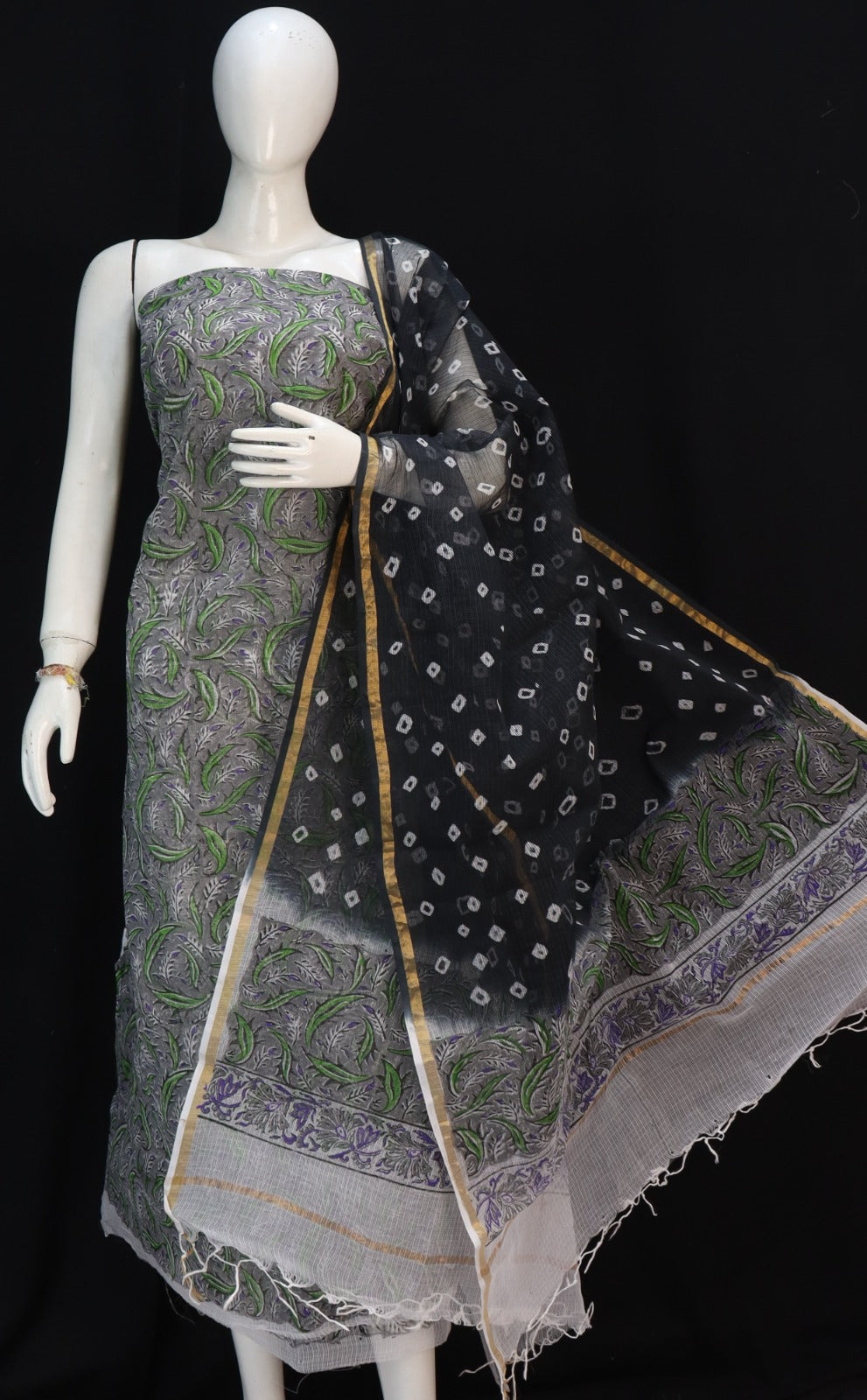 Printed Pure Kota Doria Cotton Un-Stitched Suit With Dupatta