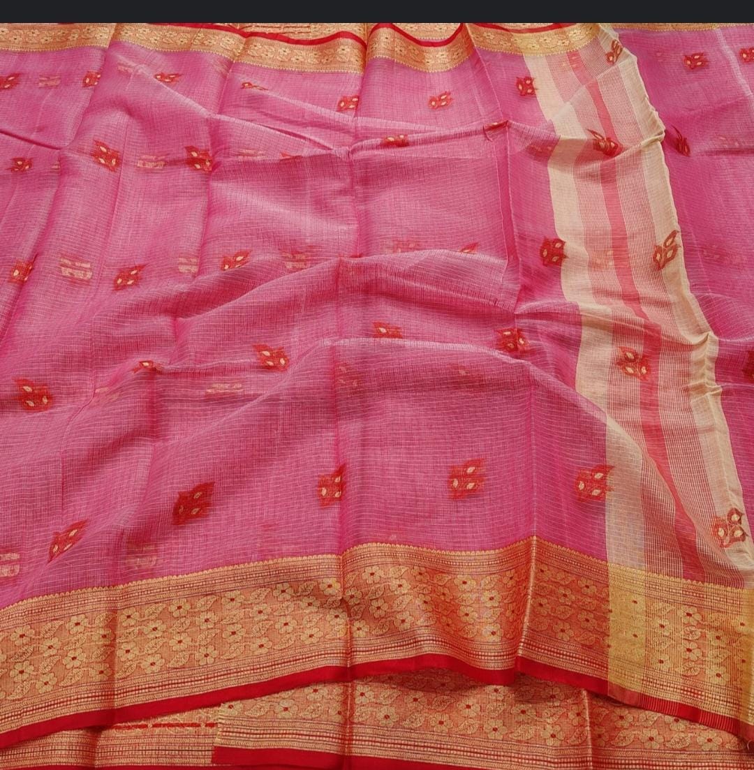 Kota Doria Cotton Saree With Blouse