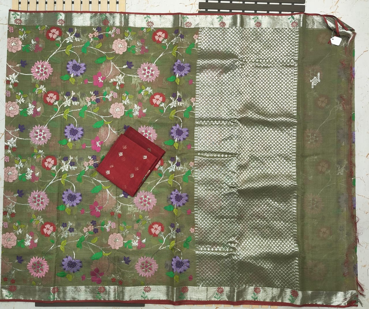 Pure Zari Kota Doria Handloom Saree