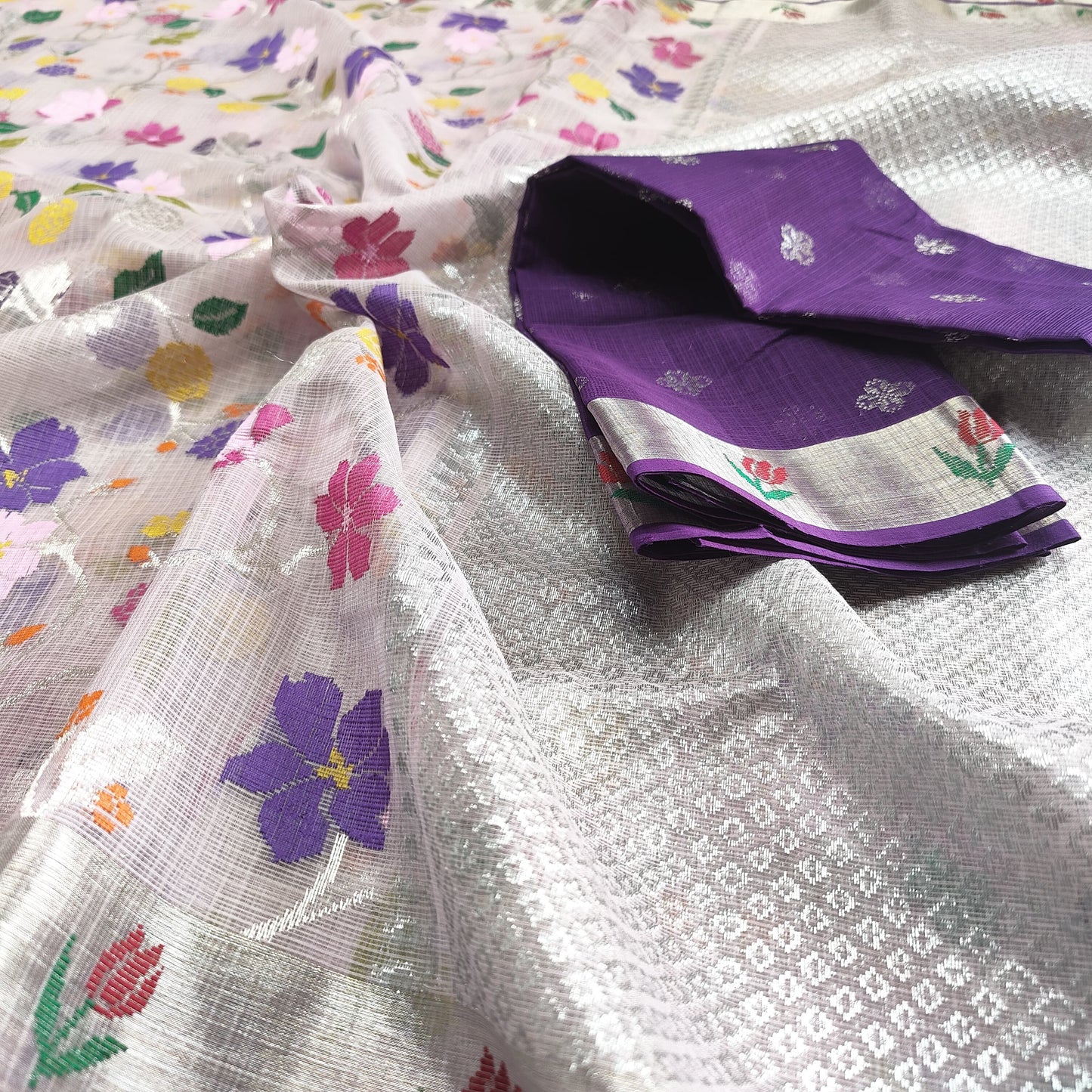 Pure Zari Kota Doria Handloom Saree