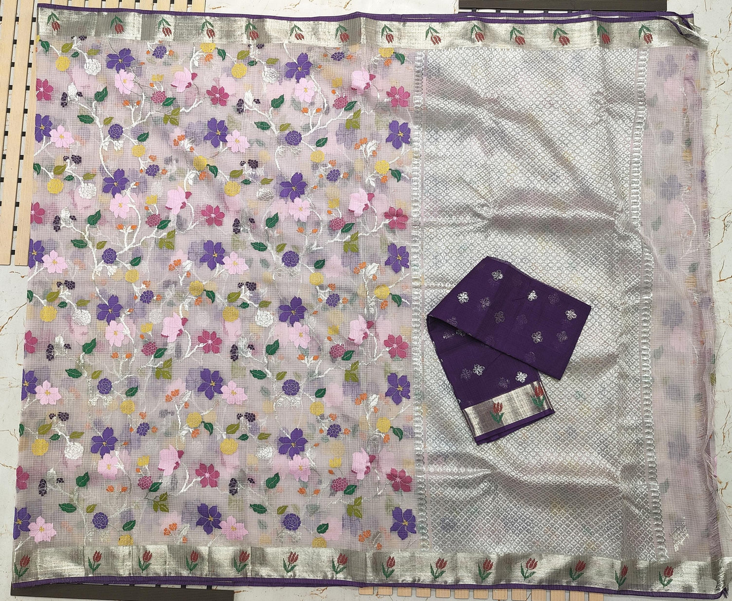 Pure Zari Kota Doria Handloom Saree