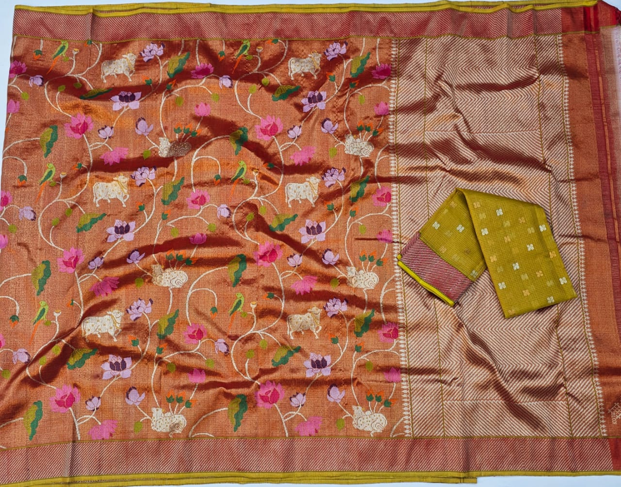 Pure Zari Kota Doria Handloom Saree Double Tissue