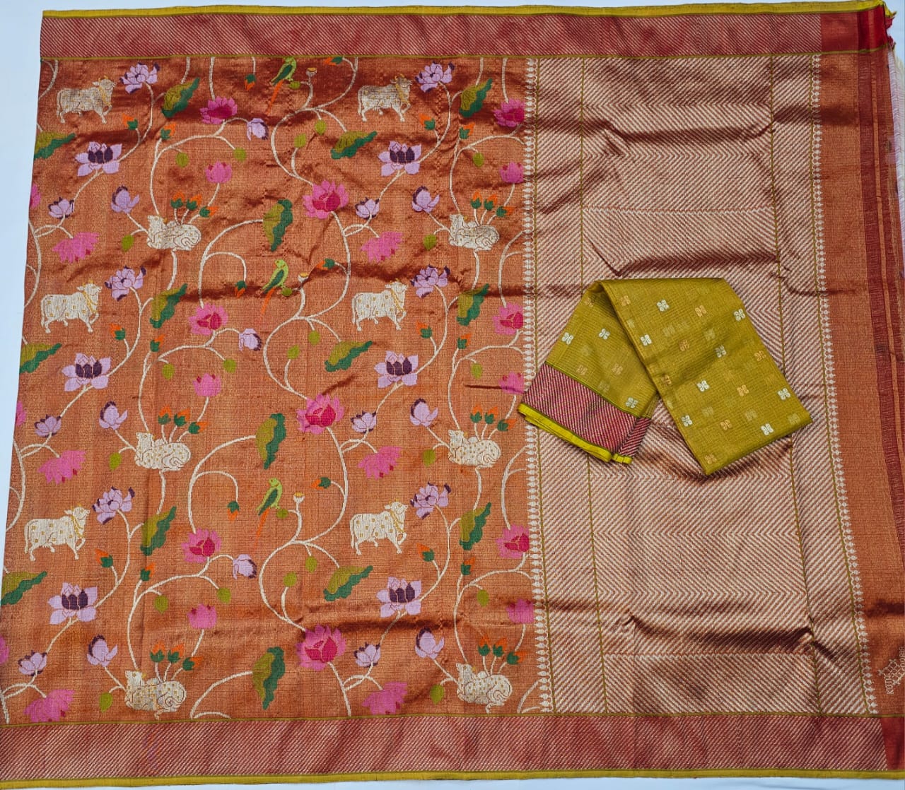 Pure Zari Kota Doria Handloom Saree Double Tissue