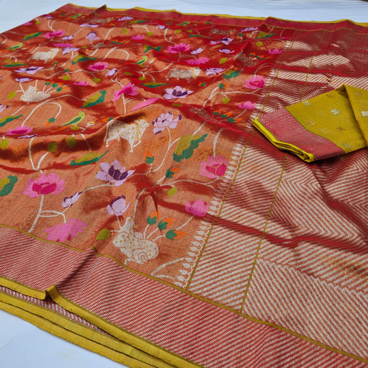 Pure Zari Kota Doria Handloom Saree Double Tissue