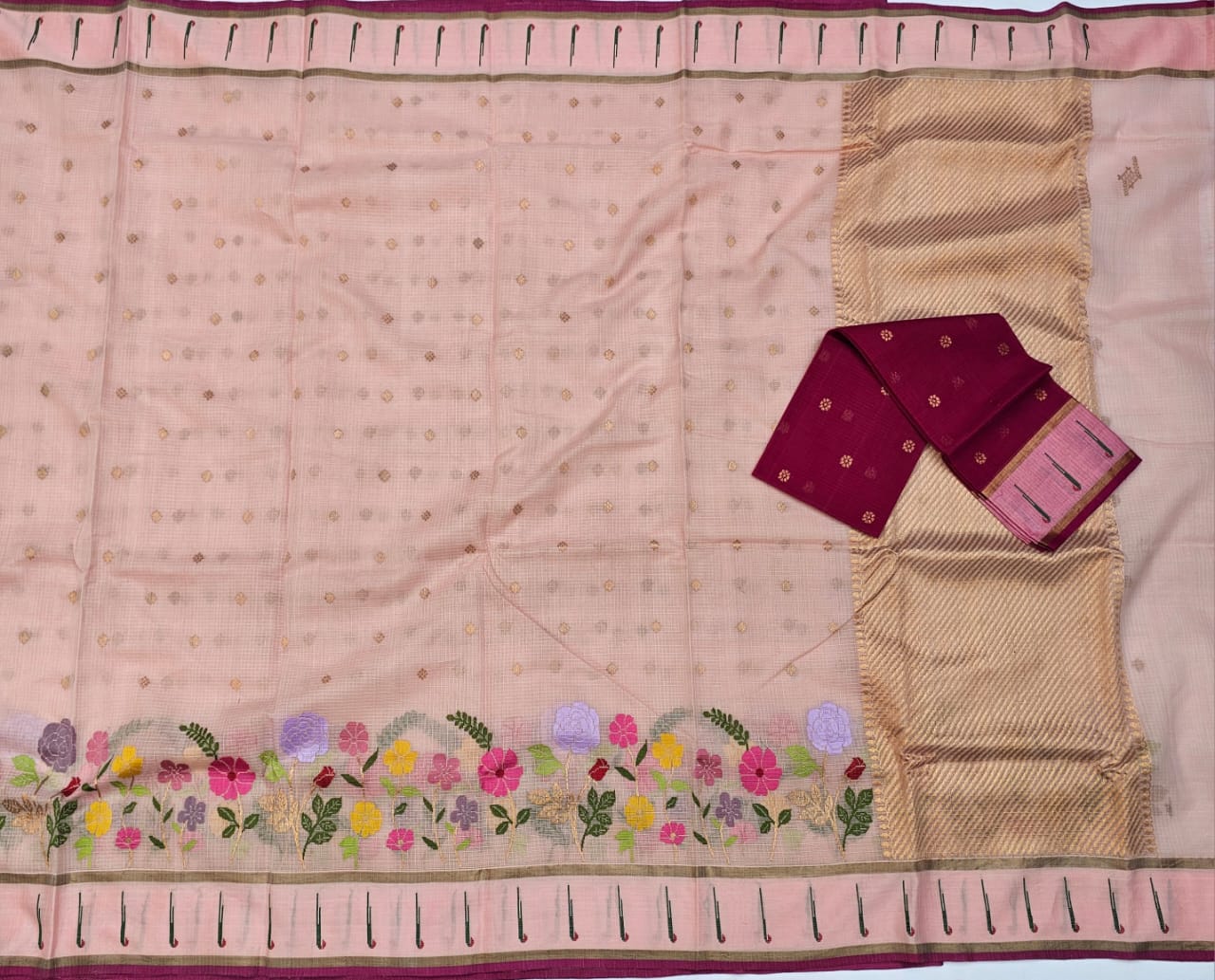 Pure Zari Kota Doria Handloom Saree