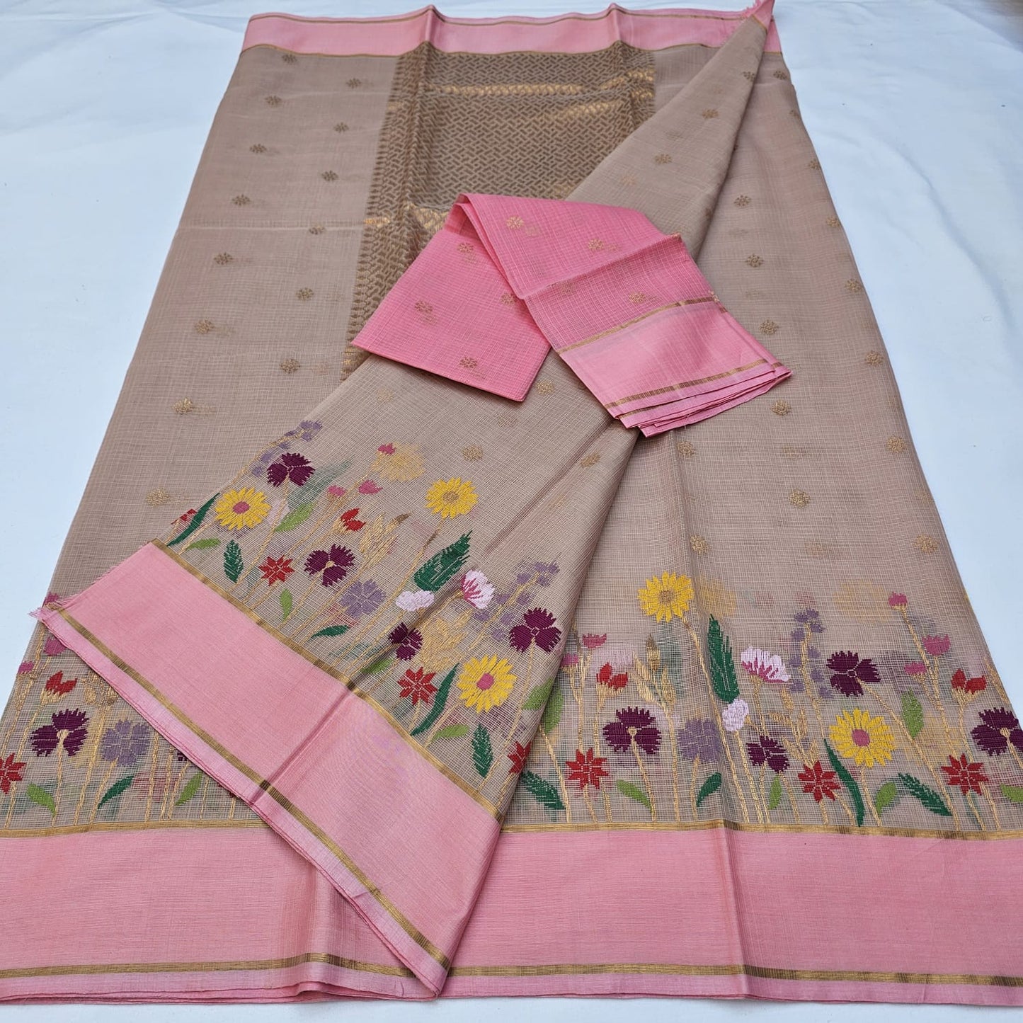 Pure Zari Kota Doria Handloom Saree