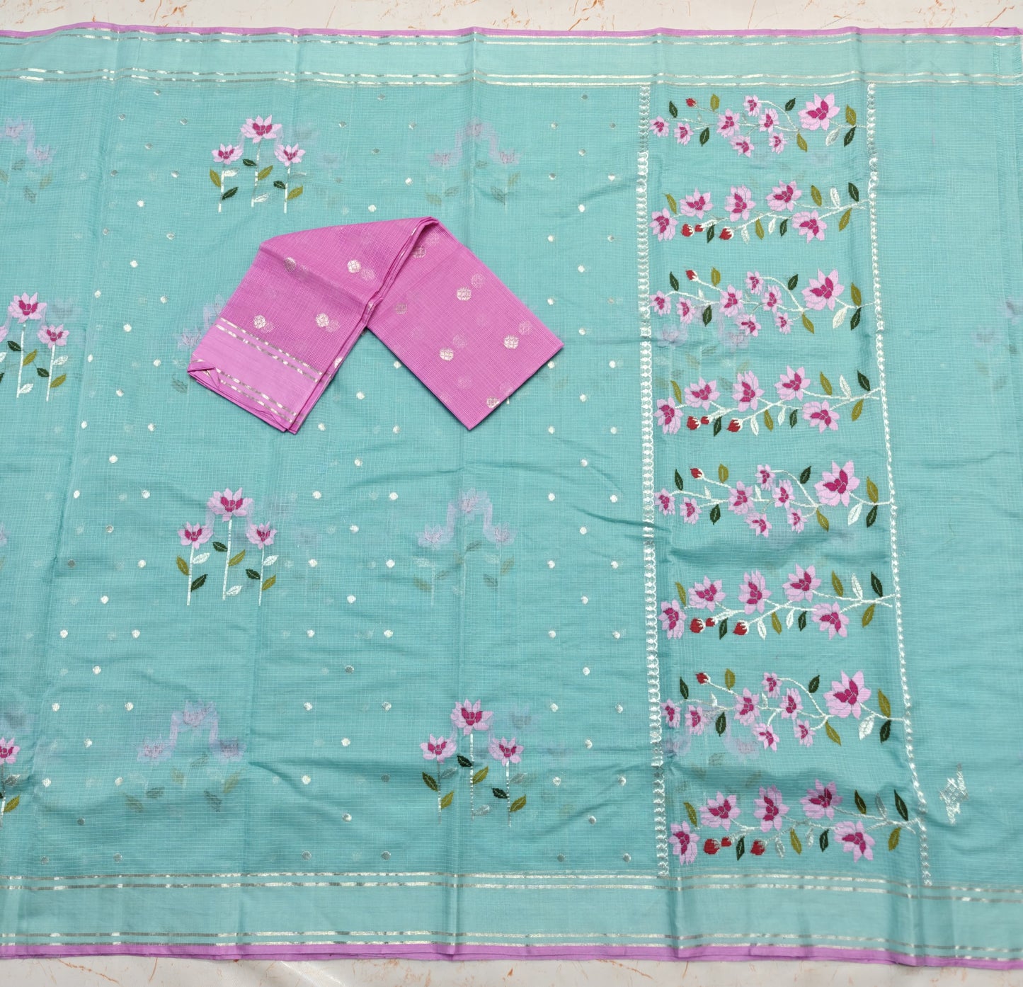 Pure Zari Kota Doria Handloom Saree