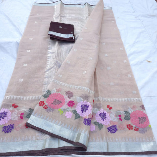 Pure Zari Kota Doria Handloom Saree