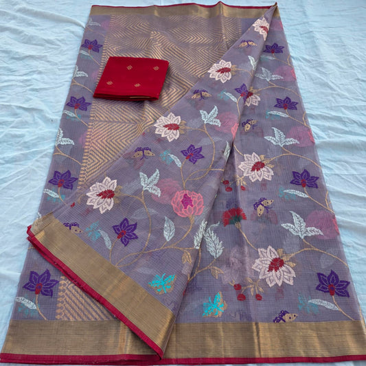 Pure Zari Kota Doria Handloom Saree