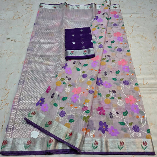 Pure Zari Kota Doria Handloom Saree