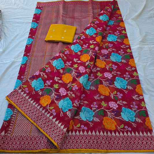 Pure Zari Kota Doria Handloom Saree