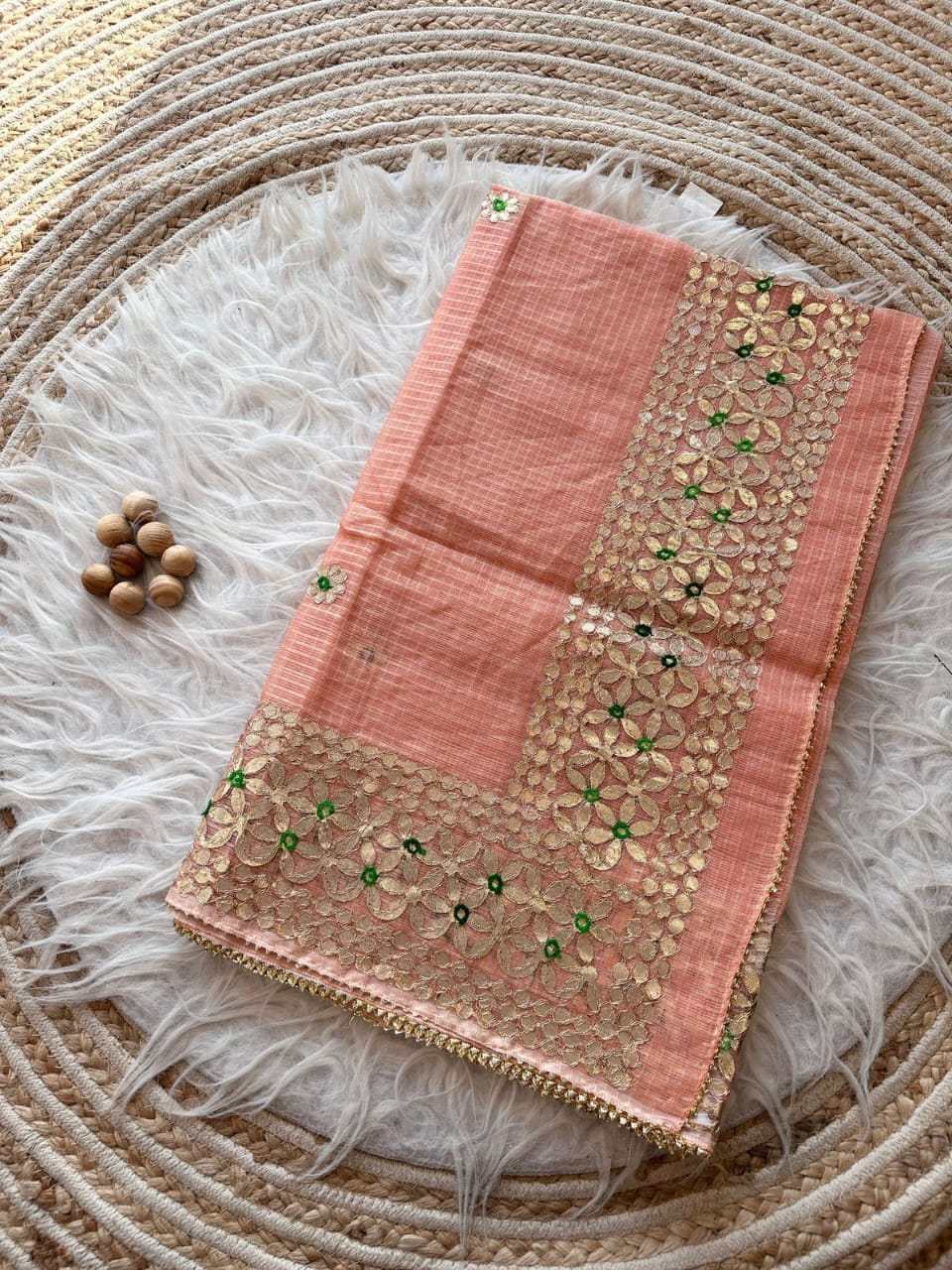 Peach Heavy Gota Patti Work Saree
