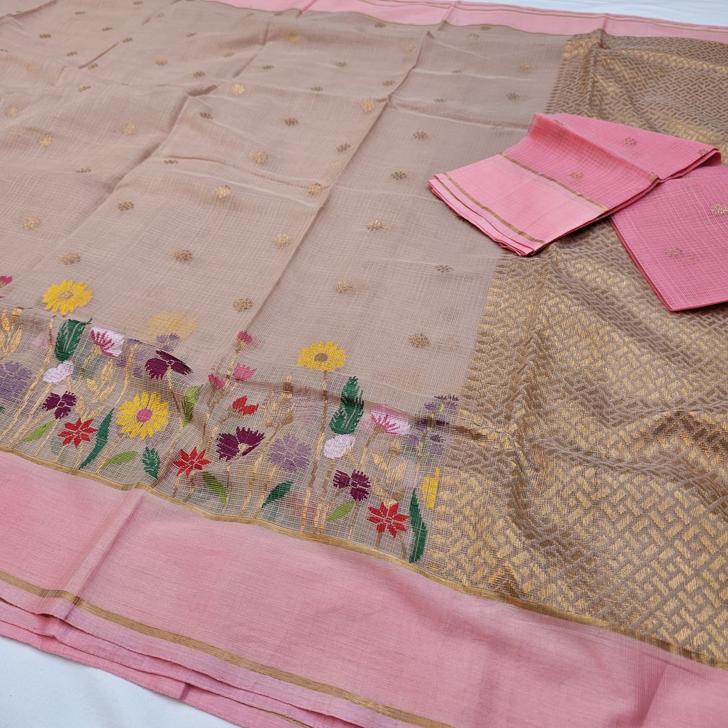 Pure Zari Kota Doria Handloom Saree