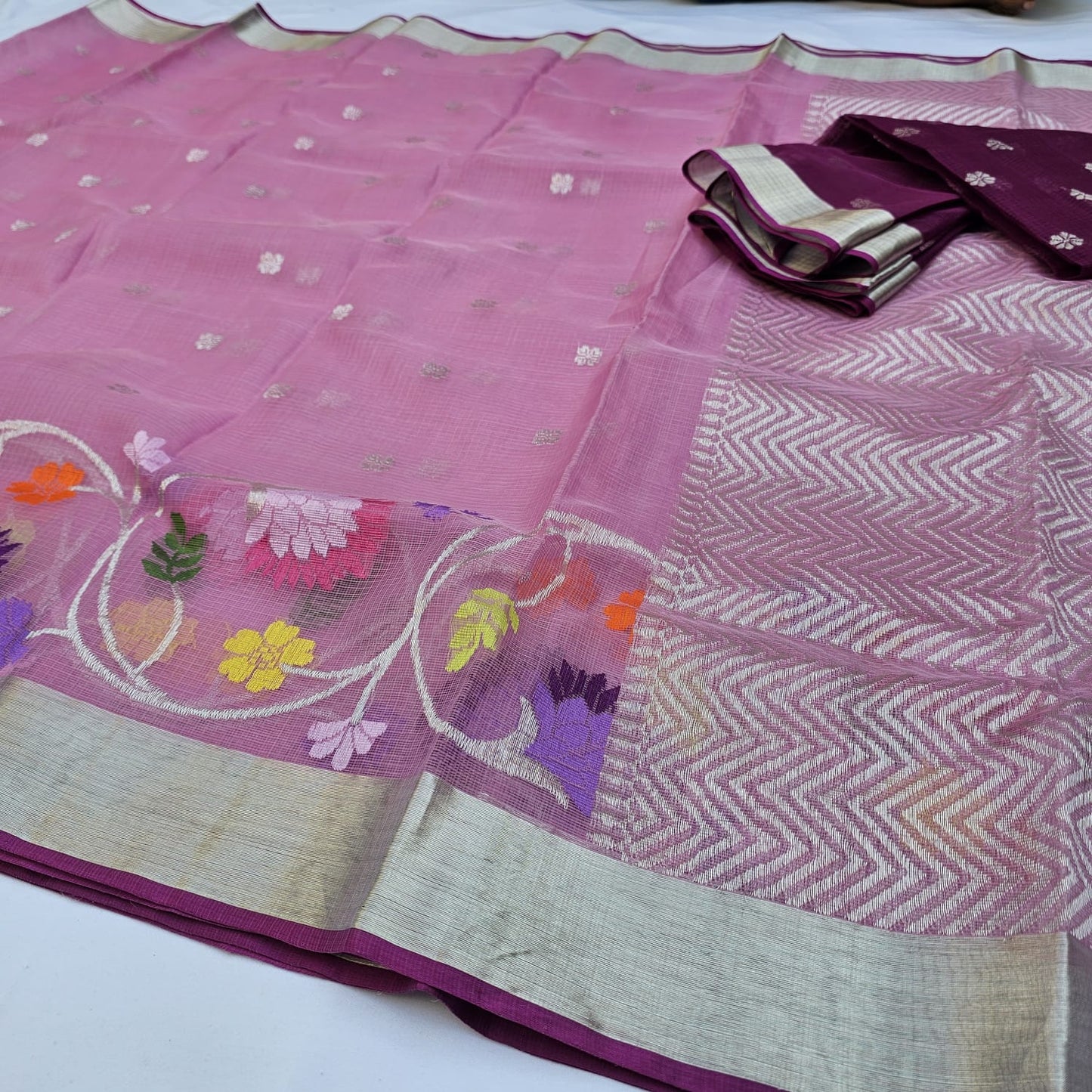 Pure Zari Kota Doria Handloom Saree