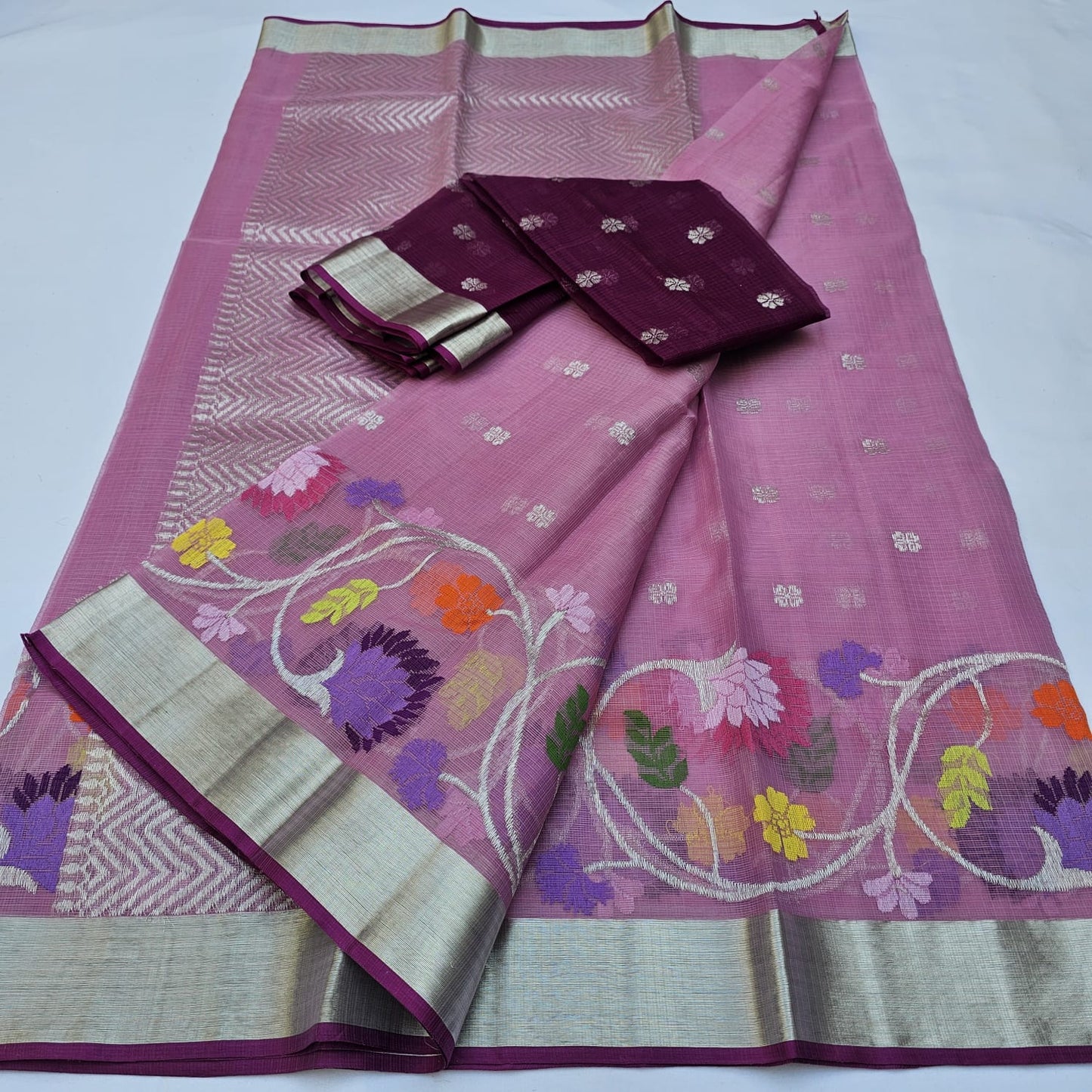 Pure Zari Kota Doria Handloom Saree
