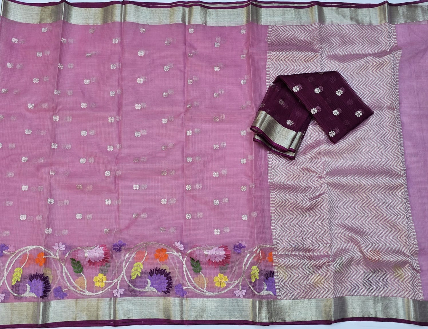 Pure Zari Kota Doria Handloom Saree