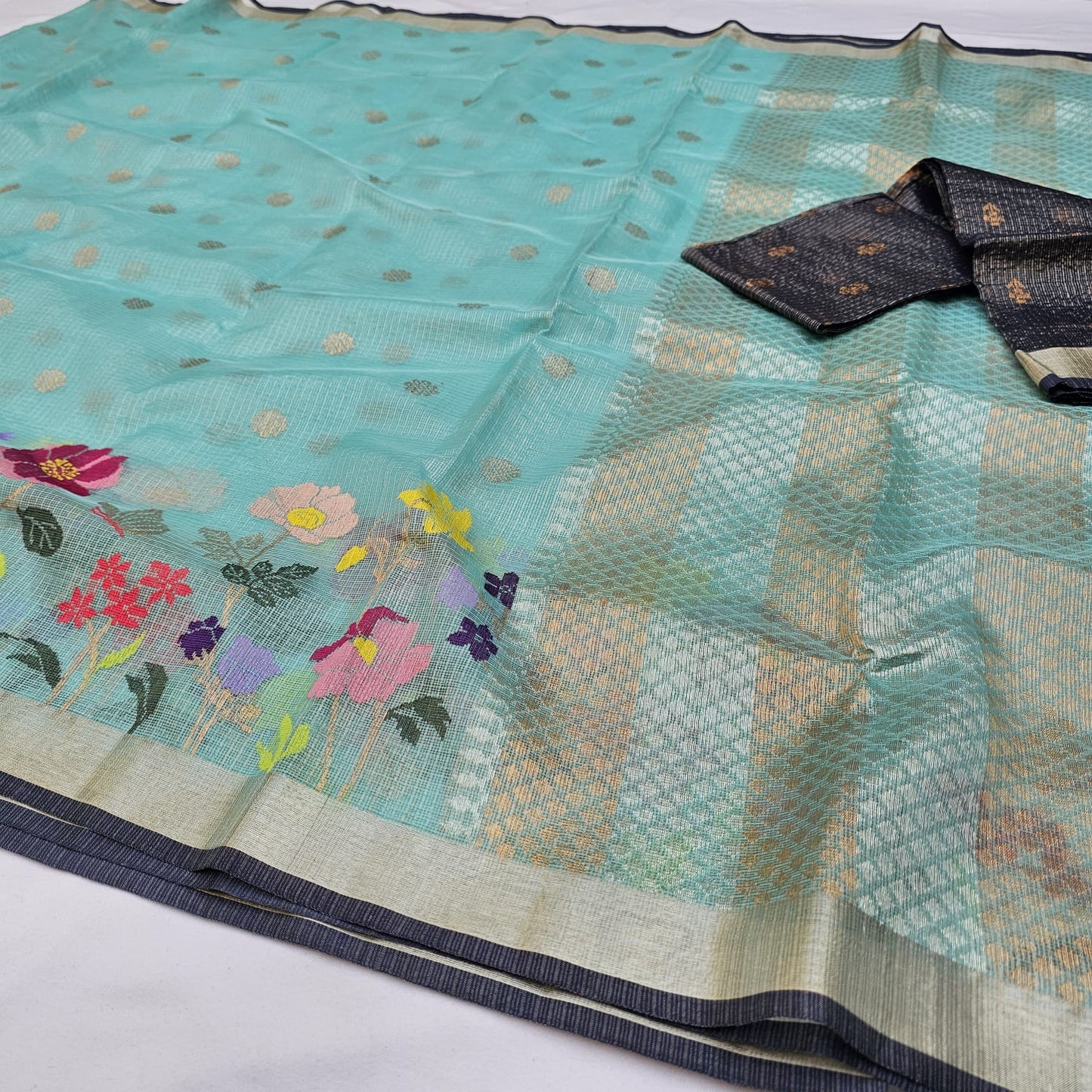 Pure Zari Kota Doria Handloom Saree
