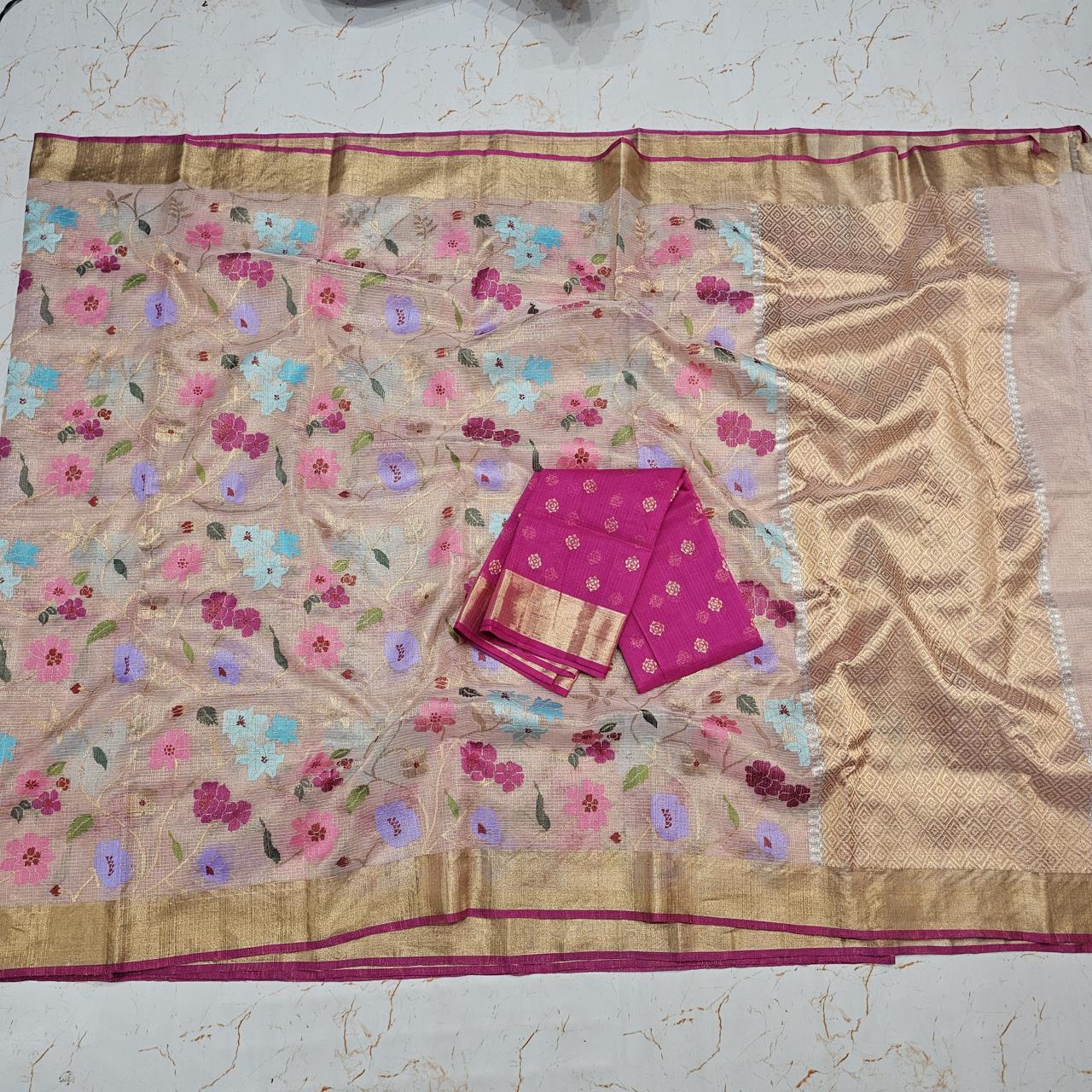Pure Zari Kota Doria Handloom Saree