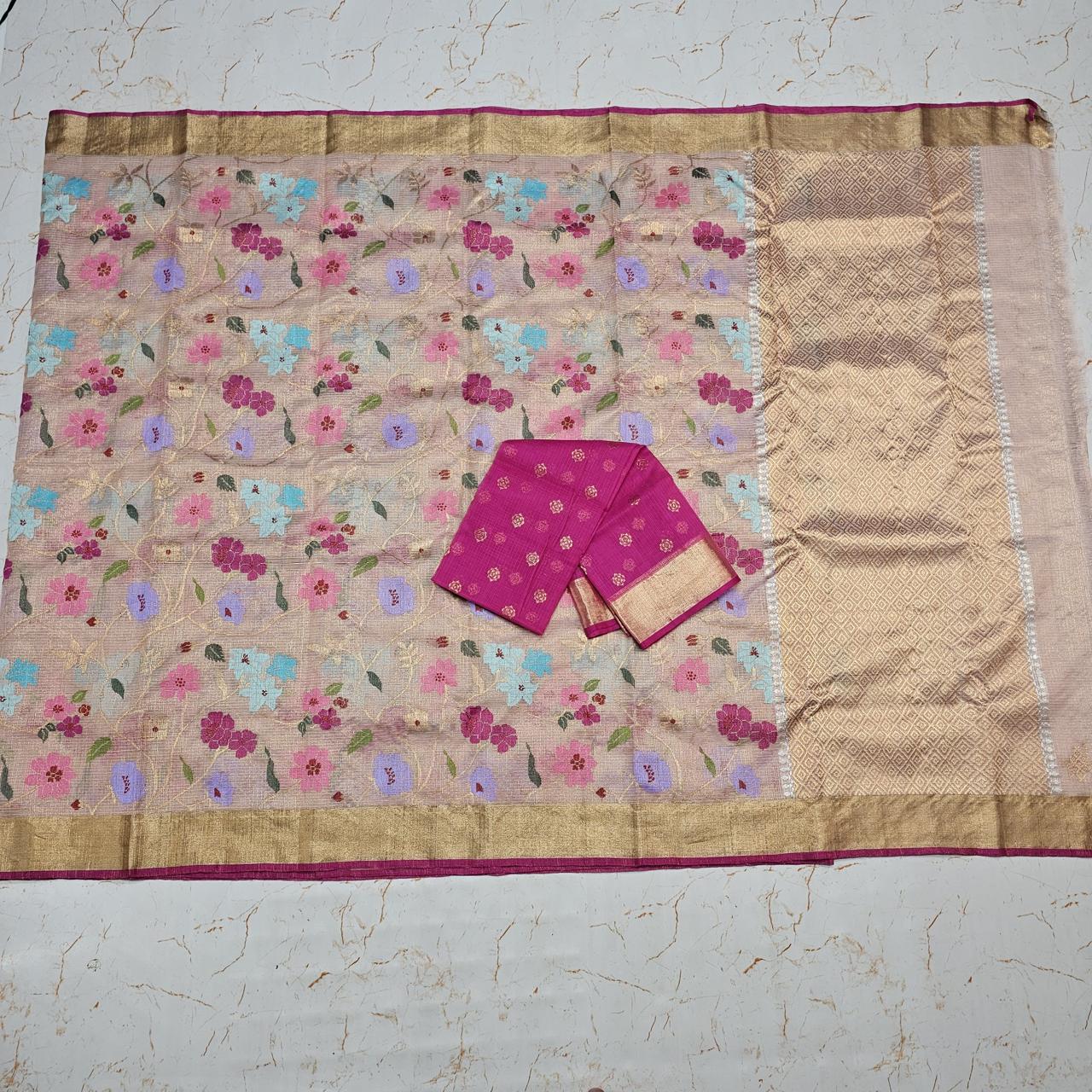 Pure Zari Kota Doria Handloom Saree