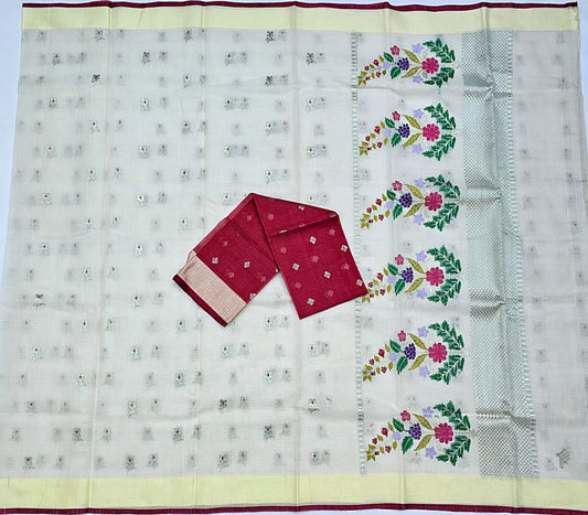 Pure Zari Kota Doria Handloom Saree