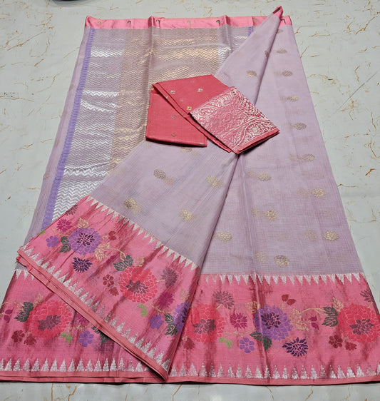 Pure Zari Kota Doria Handloom Saree