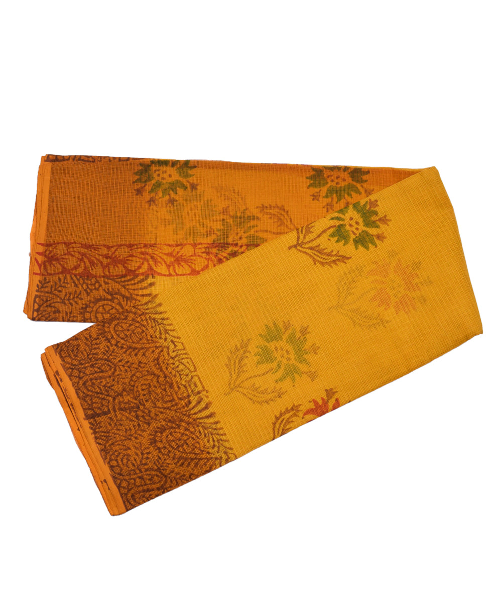 Pure Cotton Green Floral Print Kotadoria Saree
