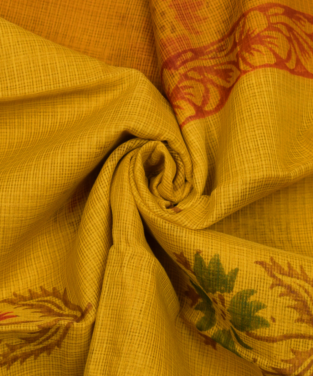 Pure Cotton Green Floral Print Kotadoria Saree