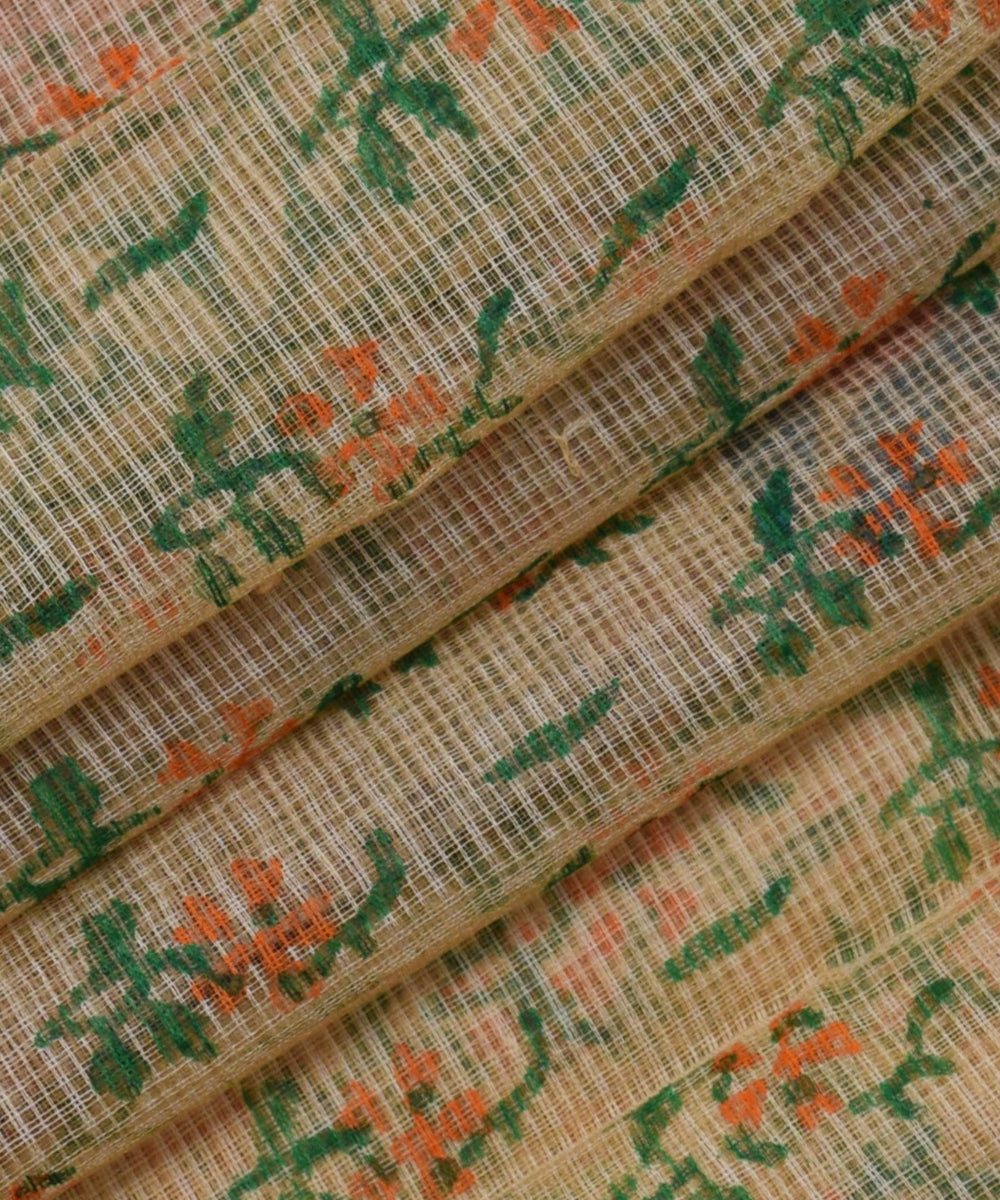 Pure Cotton Green Leaves Print Kotadoria Saree