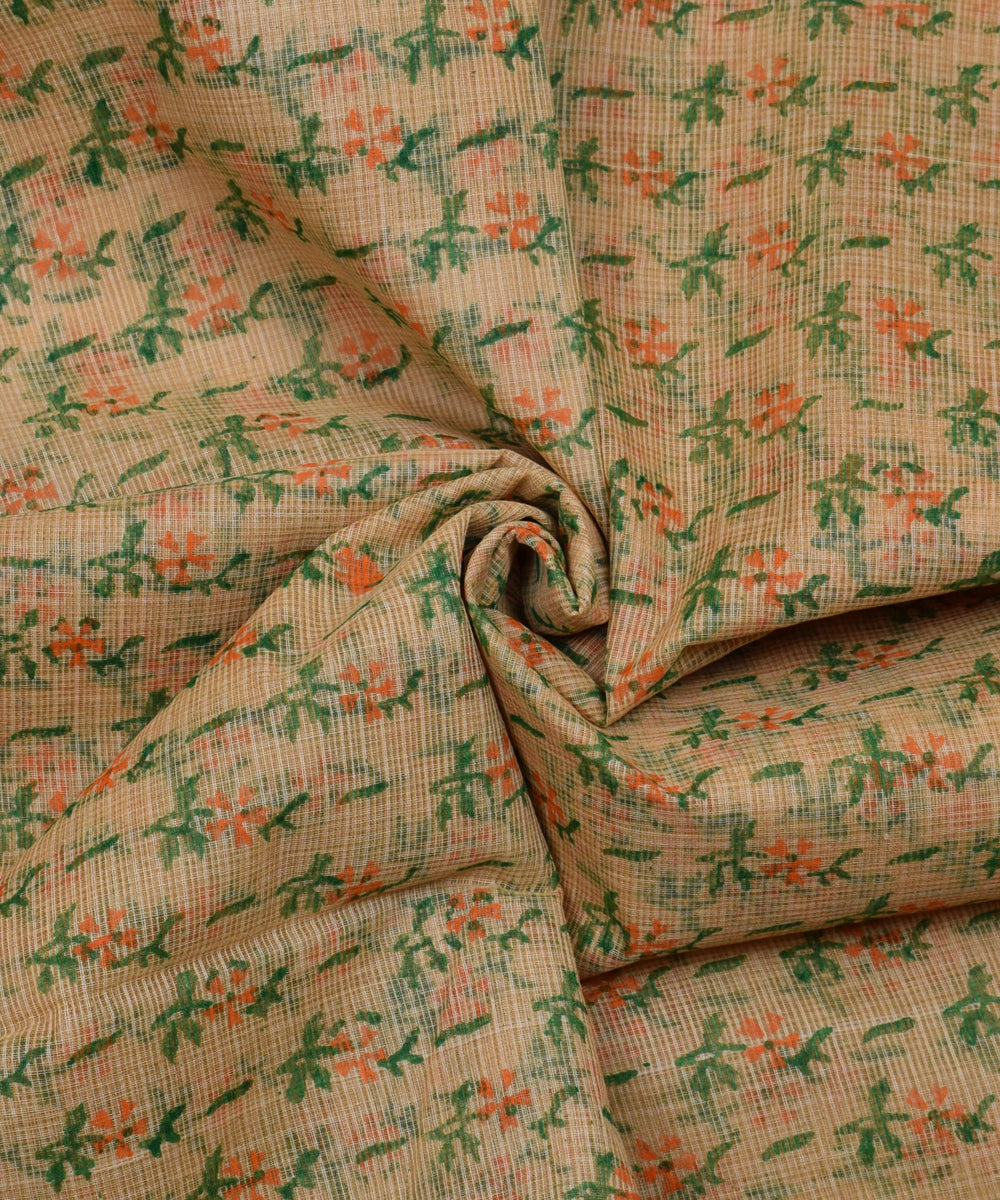 Pure Cotton Green Leaves Print Kotadoria Saree