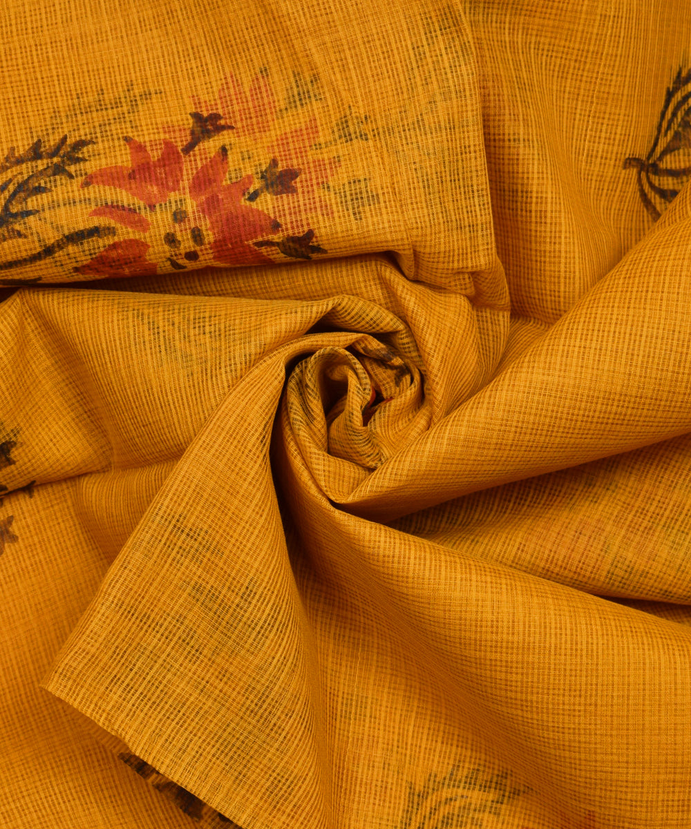 Pure Cotton Orange & Green Floral Print Kotadoria Saree