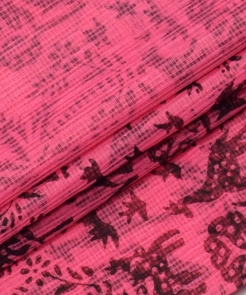 Forest Deer Print Zari Border Kotadoria Cotton Saree With Blouse