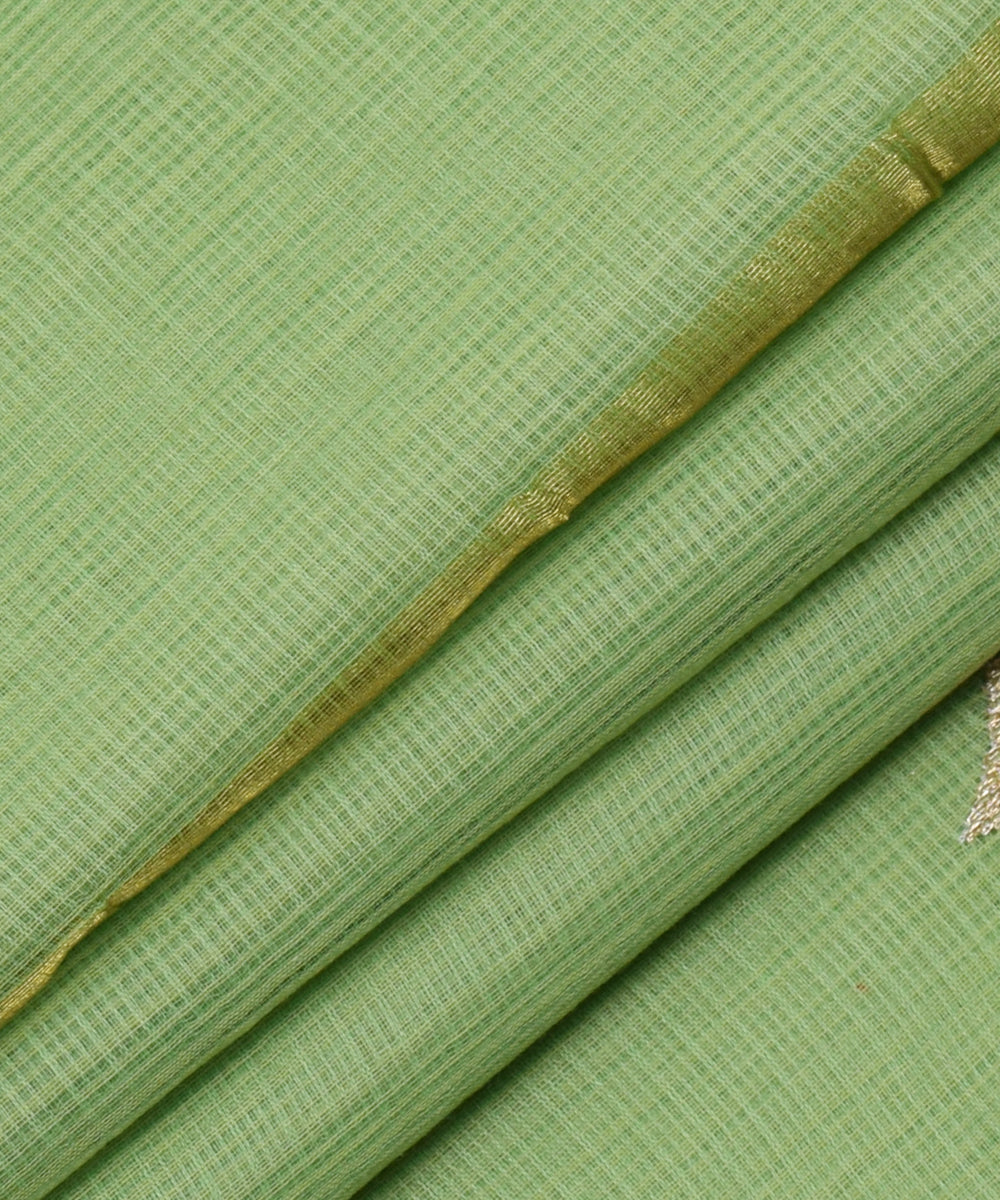 Light Green Embroidery Golden Work Zari Border KotaDoria Cotton Saree With Blouse