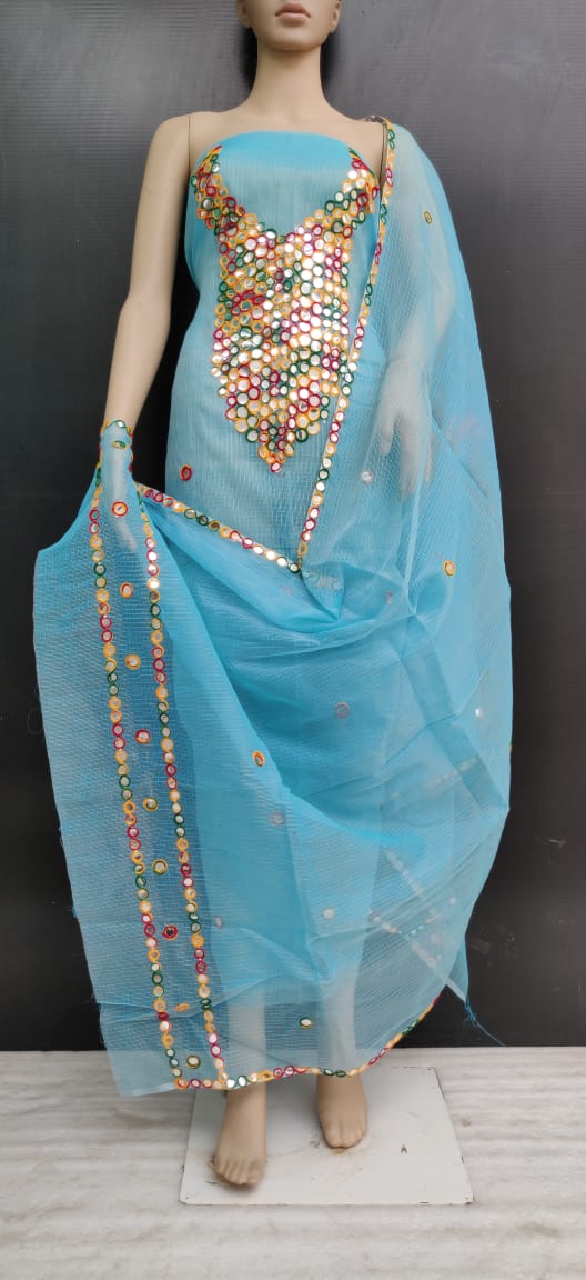 Sky Blue Color Cotton Kotadoria Gotta Patti Modern Work Dress Material