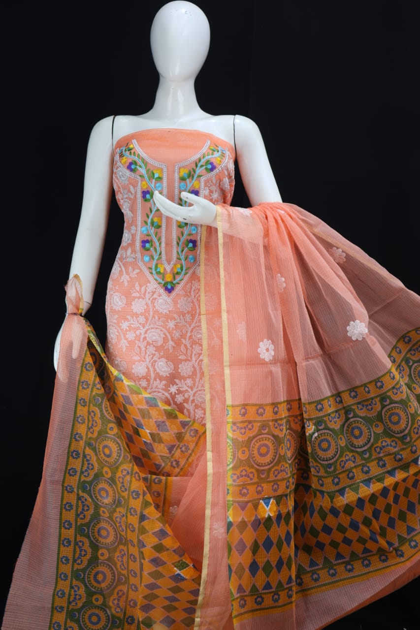 KOTA DORIA YELLOW CHIKANGARI EMBROIDERY WORK SUIT MATERIAL main image 1