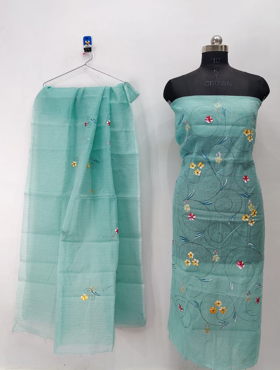 Decent Blue Flowery Brush Paint Kotadoria Un-Stitched Suit With Dupatta