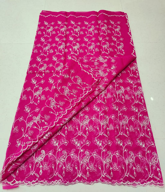 Magenta Pink Kota Doria Chickenkari Embroidery Cotton Saree With Running Blouse
