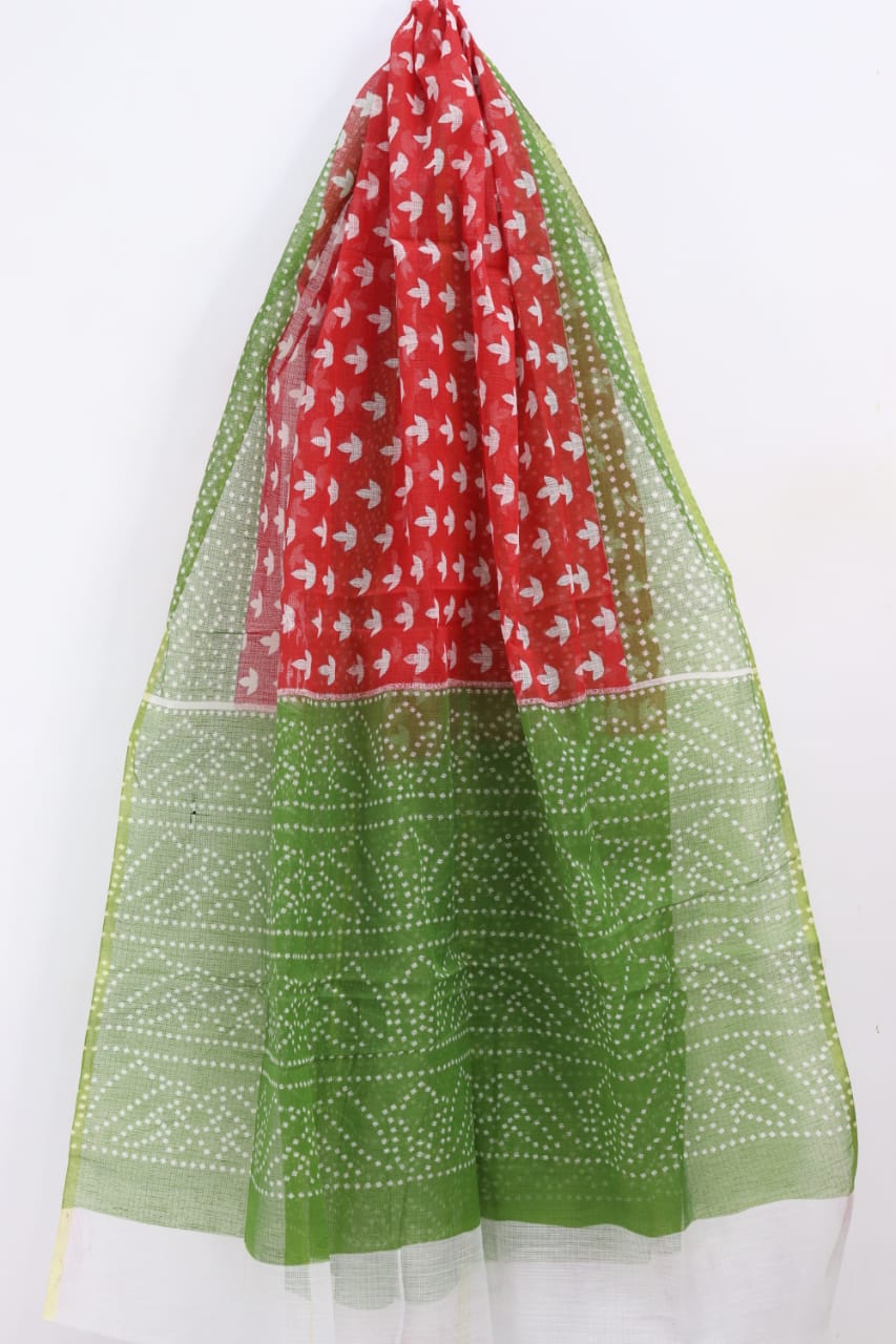 Elegant Green-Red Combination Kota Doria Dupatta