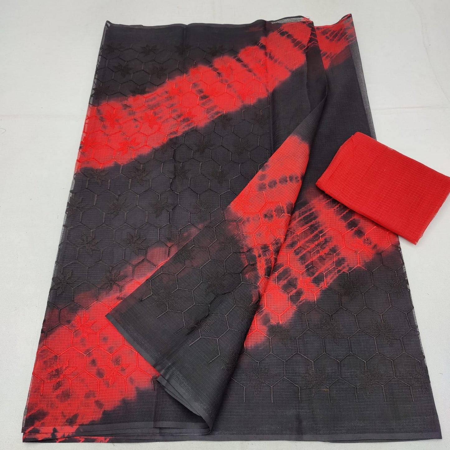 PURE Kota Doria Saree With Dye And Chikankari Embroidery