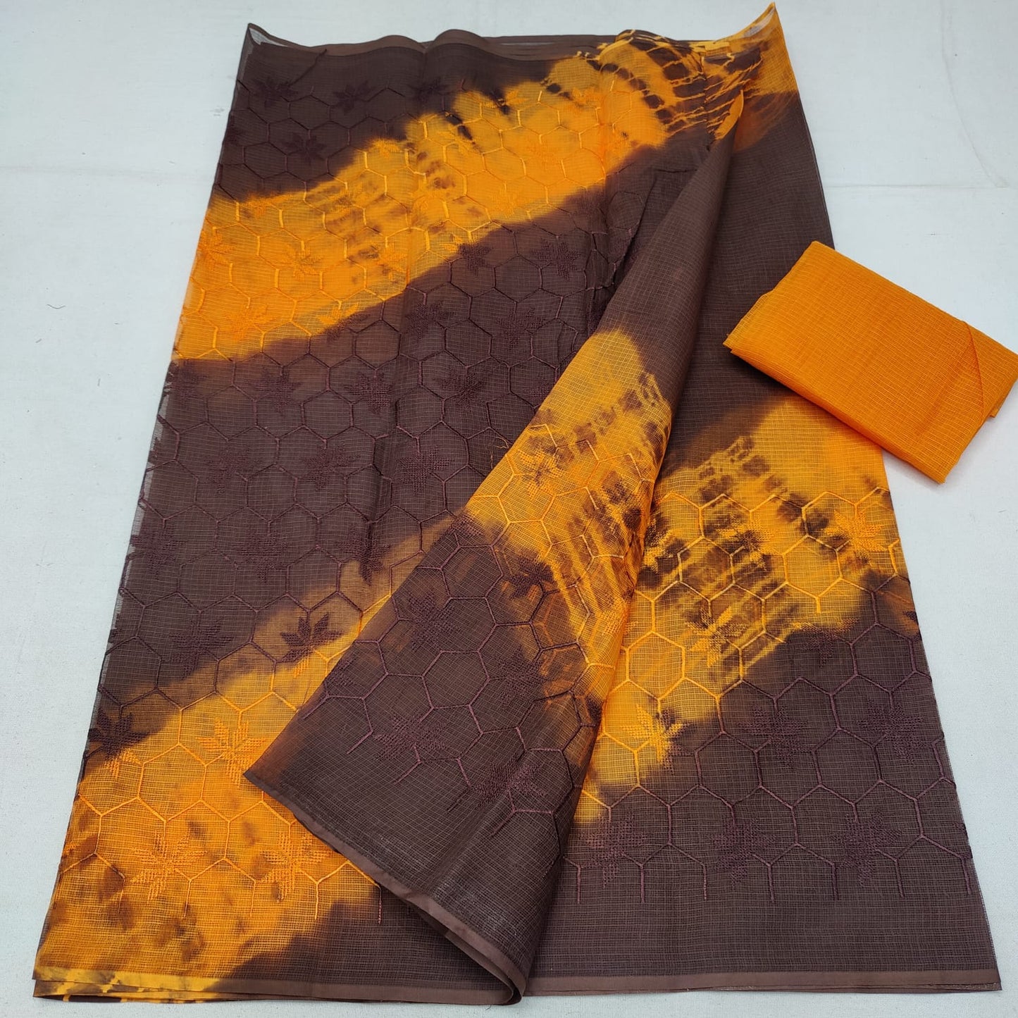 PURE Kota Doria Saree With Dye And Chikankari Embroidery