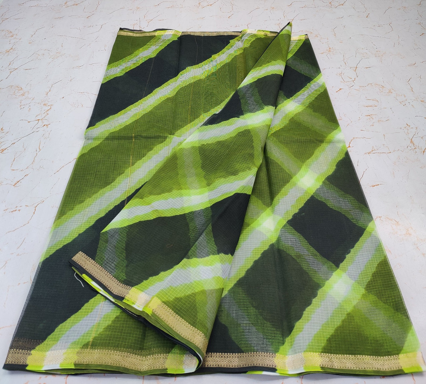 PURE Kota Doria Hand lehariya Saree