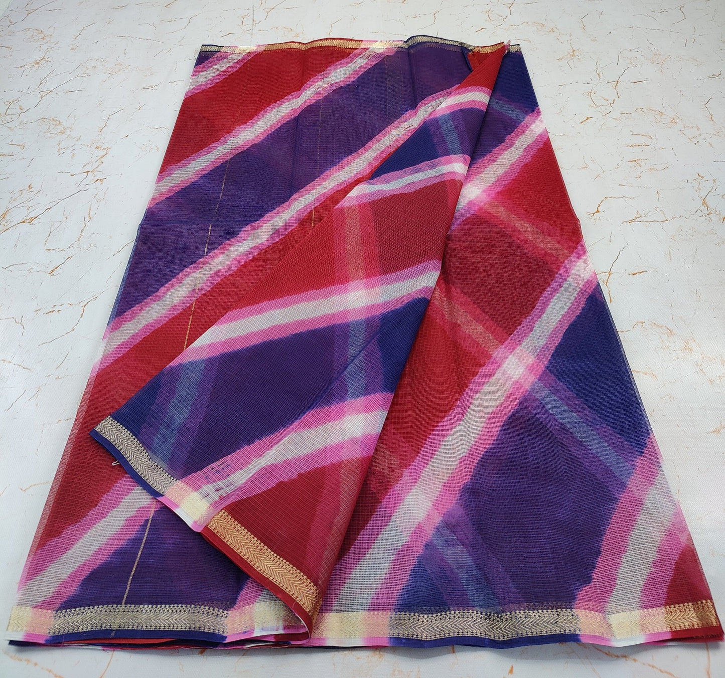 PURE Kota Doria Hand lehariya Saree