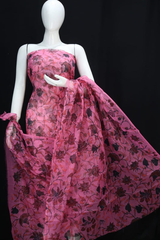 Pink Base Cluster Flower Printed Kota Doria Suit