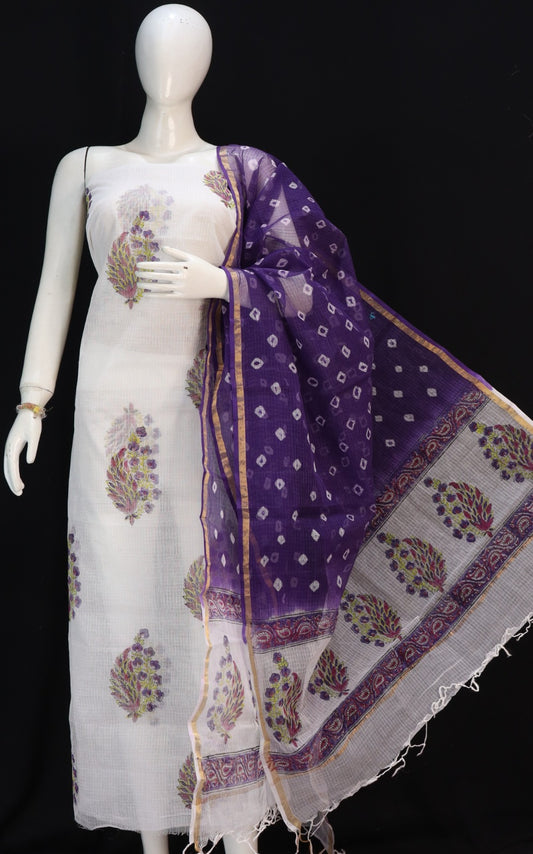 Printed Pure Kota Doria Cotton Un-Stitched Suit With Dupatta