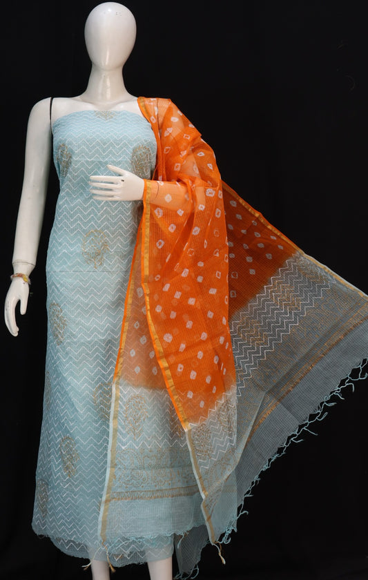 Printed Pure Kota Doria Cotton Un-Stitched Suit With Dupatta