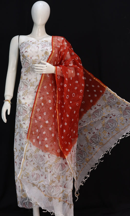 Printed Pure Kota Doria Cotton Un-Stitched Suit With Dupatta