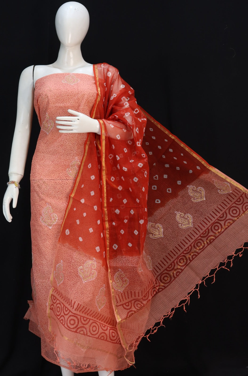 Grey  Classic Printed Kota Doria Cotton Fabric Dress Material main image 0