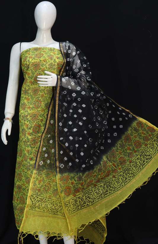 Printed Pure Kota Doria Cotton Un-Stitched Suit With Dupatta