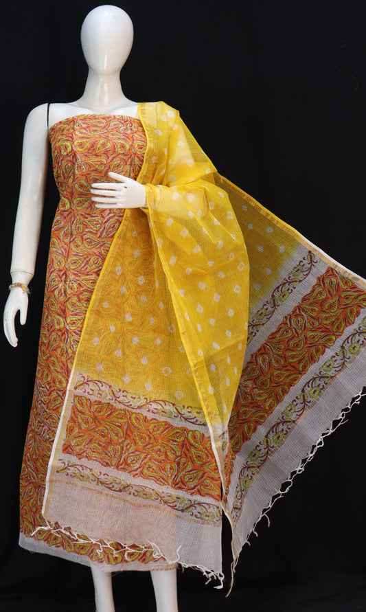 Printed Pure Kota Doria Cotton Un-Stitched Suit With Dupatta