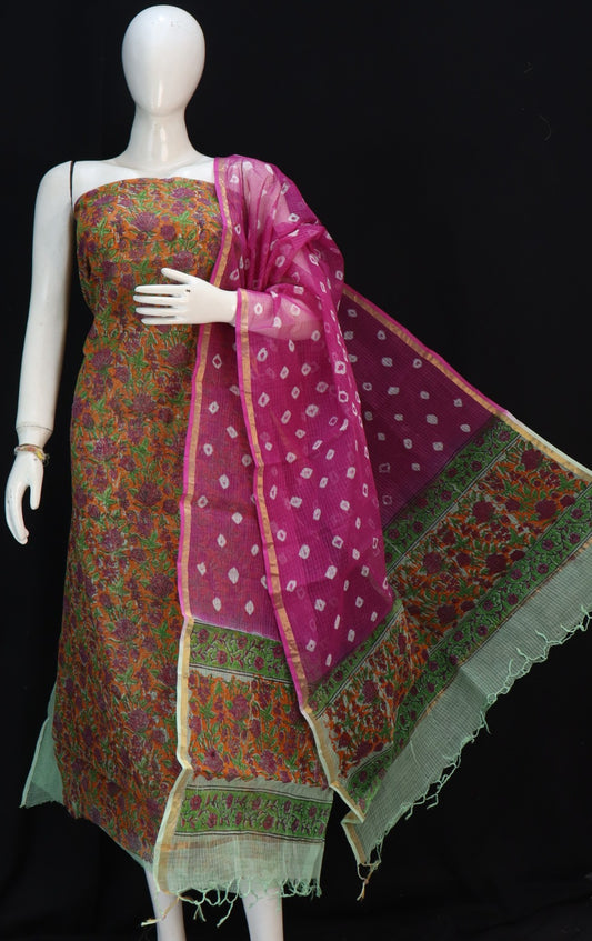 Printed Pure Kota Doria Cotton Un-Stitched Suit With Dupatta