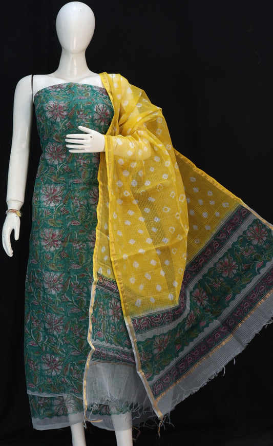 Printed Pure Kota Doria Cotton Un-Stitched Suit With Dupatta